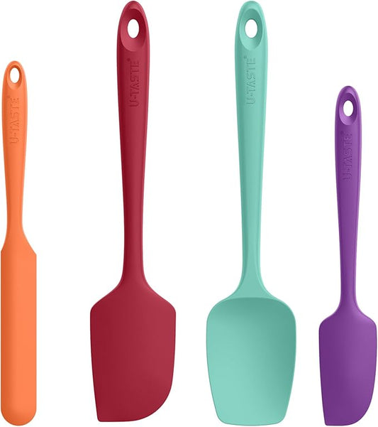 High Heat Resistant Silicone Spatula: U-Taste 600ºF Hot-Proof Food Grade Rubber Kitchen Baking Scraper, Flexible and Sturdy Cooking Utensil for Mixing Scraping in NonStick Cookware (4PCS, Multicolors) by U-Taste
