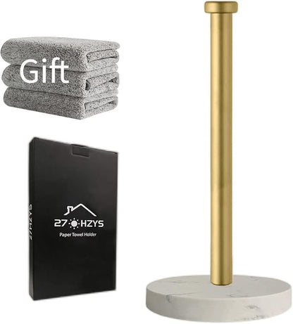 Paper Towel Holder Countertop, Standing Paper Towel Roll Holder for Kitchen Bathroom, with Weighted Marble Base for One-Handed Operation (Gold), Gold Paper Towel Holder, Marble by Unknown