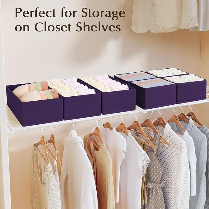 DIMJ Drawer Organizers Clothes, Set of 12 Dresser Organizer Bins, Fabric Closet Organizers and Storage, Shallow Drawer Dividers for Nursery, Clothing, Baby Clothes, Socks, Underwears, Tie (Purple) - Image 5
