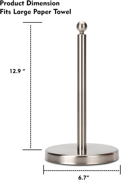 Kalitro Paper Towel Holder Countertop, Standing Paper Towel Roll Holder for Kitchen Bathroom, with Weighted Base for One-Handed Operation (Stainless Steel Base, Brushed Nickel) - Image 4