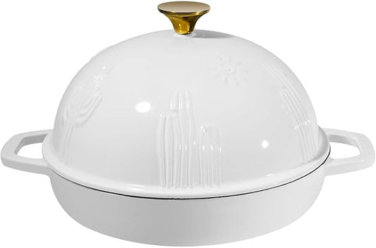 Flavehc Bread Oven Cast Iron Bread Dutch Oven with Cloche Lid for Bread Baking White Enameled Cast Iron Bread Oven with Dome Lid for Sourdough, 9.8 Inches by FLAVEHC