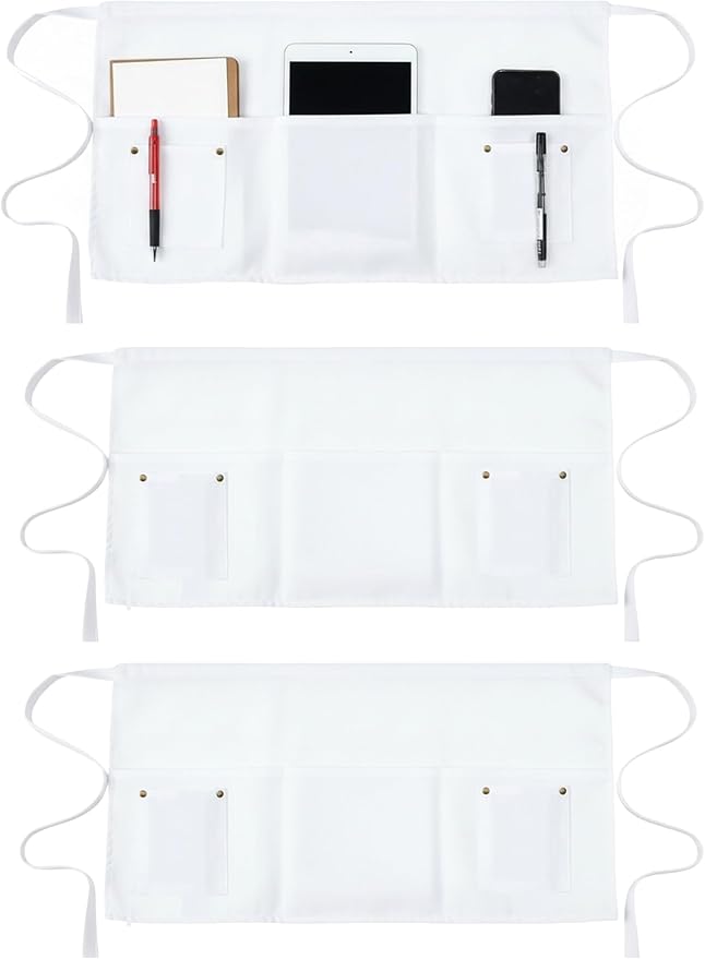 TiwerlfeServer Waist Aprons with 5 Pockets - 11.5 Inch Waterdrop & Oil Resistant Waitress Waiter Half Apron