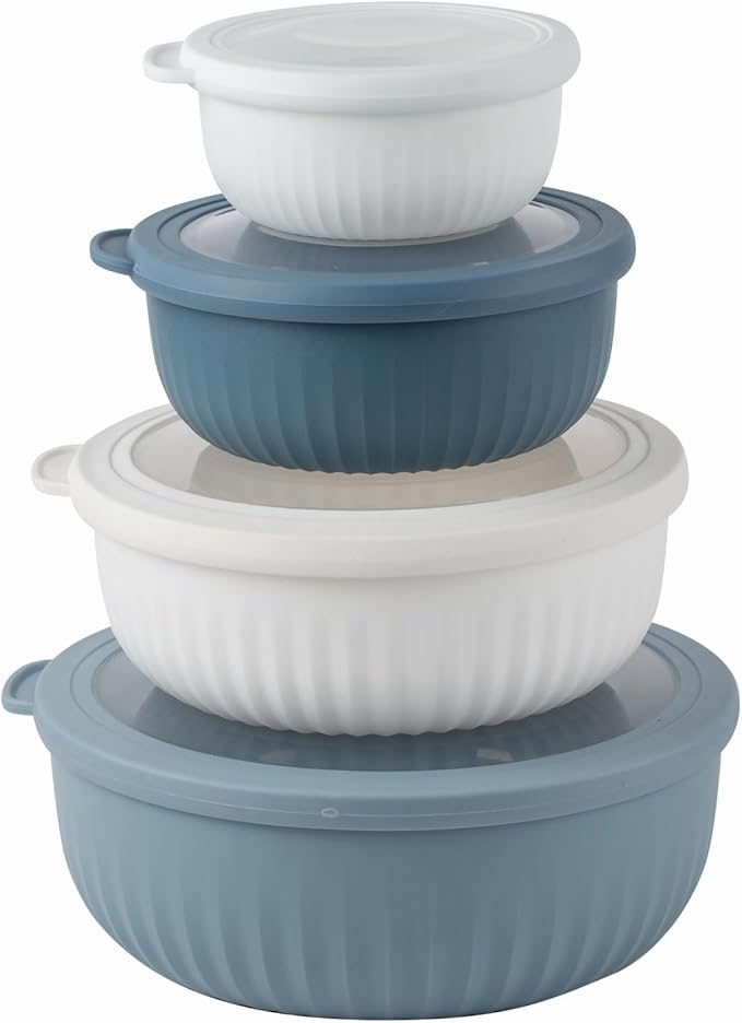 COOK WITH COLOR Prep Bowls with Lids- Wide and Deep Nesting Plastic Small Mixing Bowl Set with Lids, 8 Piece Set - Wide Bowls, Blue/Grey by CookwithColor