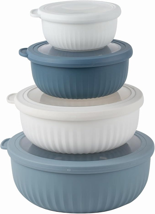 COOK WITH COLOR Prep Bowls with Lids- Wide and Deep Nesting Plastic Small Mixing Bowl Set with Lids, 8 Piece Set - Wide Bowls, Blue/Grey by CookwithColor