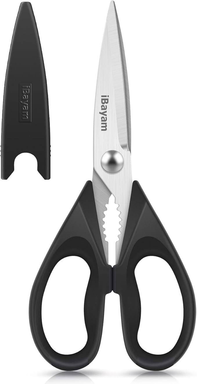 iBayam All Purpose Kitchen Shears with Protective Sheath Durable Stainless Steel Scissors, Dishwasher Safe, Soft Grip Comfort Handle by iBayamDirect