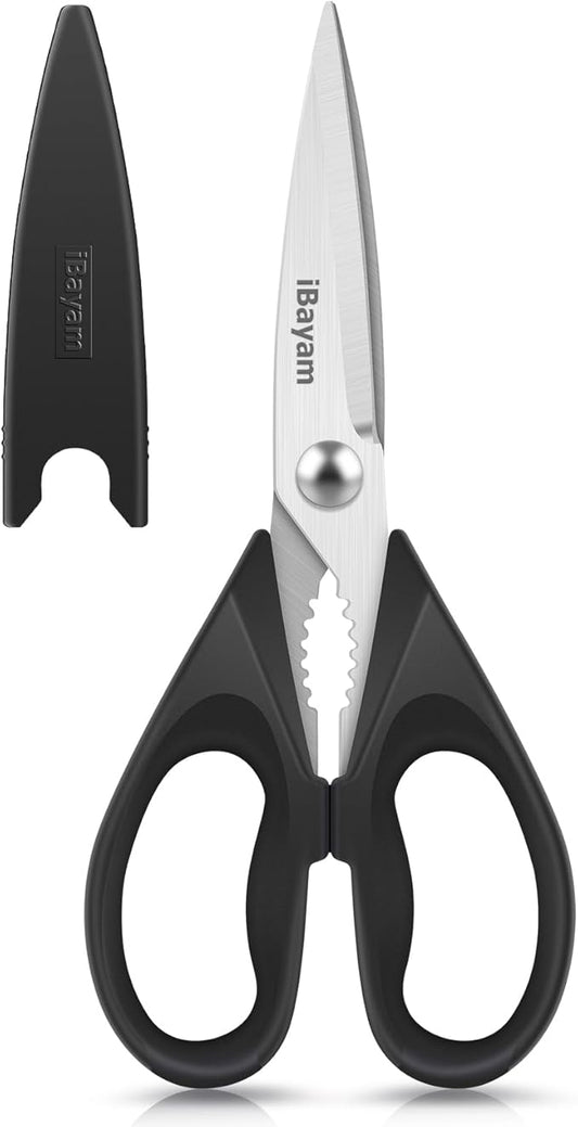 iBayam All Purpose Kitchen Shears with Protective Sheath Durable Stainless Steel Scissors, Dishwasher Safe, Soft Grip Comfort Handle by iBayamDirect