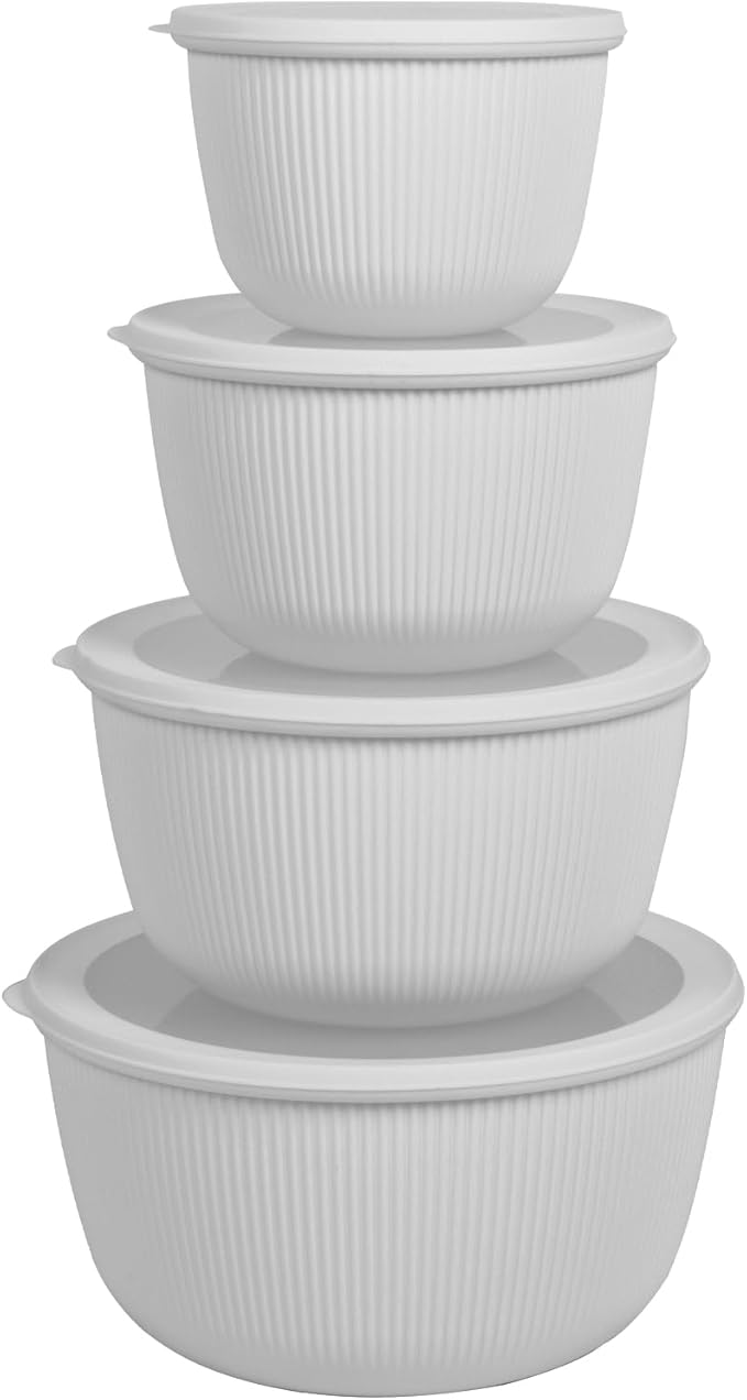 BoxedHome Nesting Plastic Mixing Bowls, BPA-Free Plastic, Microwave and Dishwasher Safe, Set of 4, 1.27/2.22/3.38/4.76quart, Grey by BoxedHomeProducts