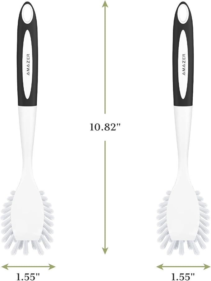 Amazer Dish Brush with Handle, 2 Pack Kitchen Scrub Brushes for Cleaning, Dish Scrubber with Stiff Bristles for Sink, Pots, Pans - Image 2