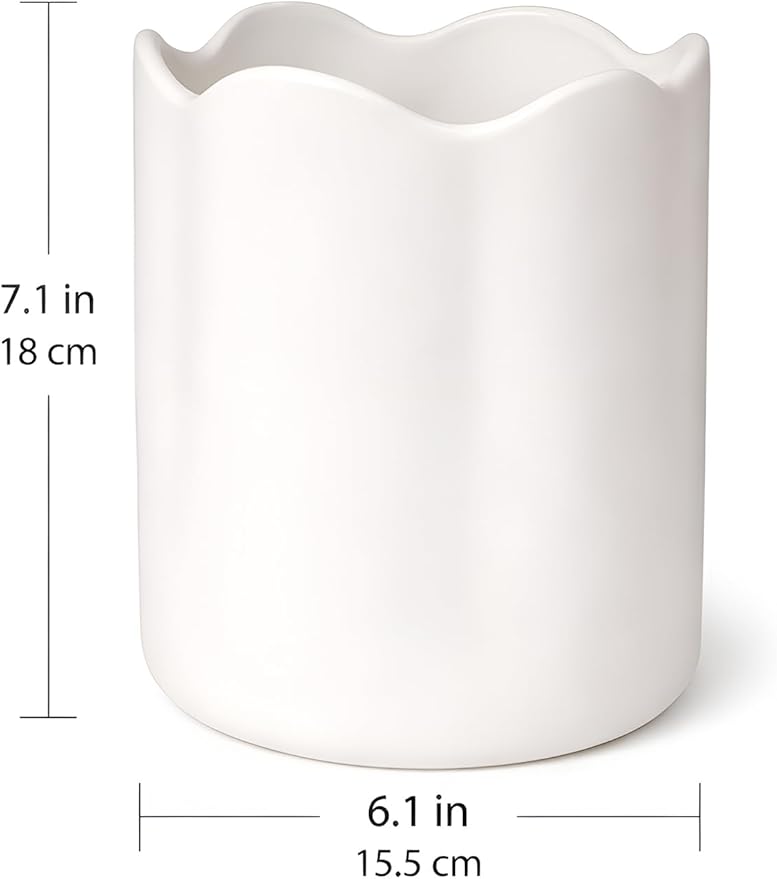 Ceramic Utensil Holder for Kitchen Counter, 7.1" Large Kitchen Utensil Holder for Countertop with Cork Bottom, Cooking Tool Organizer for Spatula, Matte White - Image 4