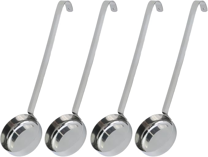 4 Pcs 3 oz 10.55 Inch Silver Stainless Steel 201 Long Handle Cooking Spoon for Holding Food Kitchen Cooking Stirring Soup Spoon