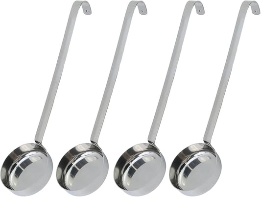 4 Pcs 3 oz 10.55 Inch Silver Stainless Steel 201 Long Handle Cooking Spoon for Holding Food Kitchen Cooking Stirring Soup Spoon