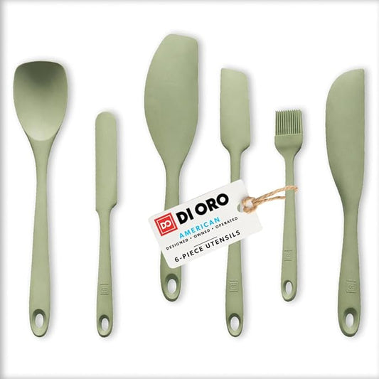 DI ORO 6-Piece Silicone Spatula Set - Rubber Kitchen Utensils for Baking, Cooking & Mixing - Heat-Resistant 600°F BPA Free Spatulas for Nonstick Cookware - Dishwasher Safe (Sage Green)
