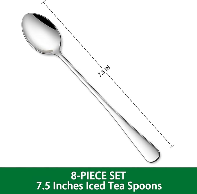 DEHOV 7.5 Inches Stainless Steel Iced Tea Spoons,Set Of 8 Long Stirring Spoons For Coffee,Cocktail,Ice Cream,Long Handle Iced Teaspoons,Latte Spoons For Mixing - Image 2