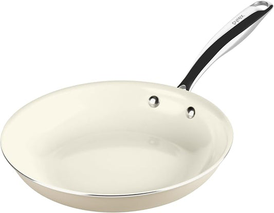 Pyrex 10-Inch Fry Pan Ceramic Cookware with Stainless Steel Handle, Healthy Nonstick Ceramic Coating, Induction Compatible Stainless Steel, PFAS Lead Cadmium BPA Free