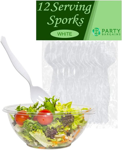 PARTY BARGAINS Disposable White Plastic Serving Forks 8.75 Inch – Heavy Duty White Plastic Forks for Parties, Catering, Weddings, Events – 12 Count