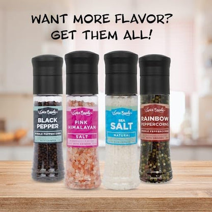 Spice Bounty - Natural Sea Salt Grinder 11.46 oz – Coarse Sea Salt Crystals with Adjustable Refillable Mill | Seasoning Grinder for Holiday Cooking, Baking & Table Use