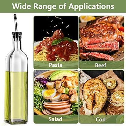 Leaflai Olive Oil Dispenser Bottle, 2 Pcs Glass Olive Oil Dispenser and Vinegar Dispenser Set with 2 Stainless Steel Pourers, 4 Labels,1 Brush and 1 Funnel Oil Bottles for Kitchen (500ml) - Image 5