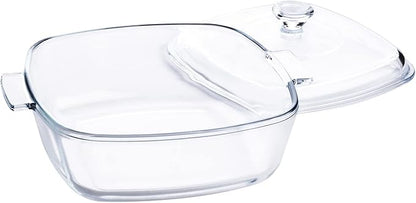 Clear Square Glass Casserole with Lid, Baking Dish with Glass Cover, Oven, Freezer and Dishwasher Safe (1.2-Quart Square)