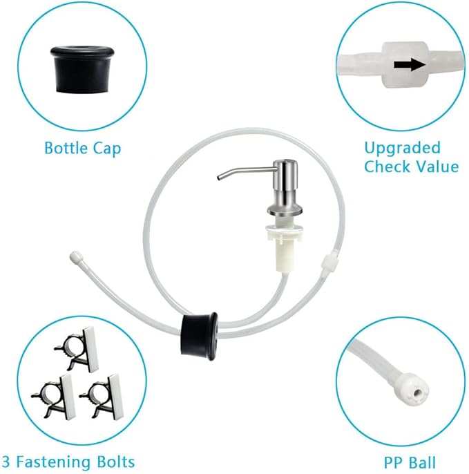 Soap Dispenser for Kitchen Sink, Brushed Nickel Countertop Soap Dispenser Pump, 47" Silicone Extension Tube Connect to The Soap Bottle Directly, Say Goodbye to Frequent Refills (Brushed Nickel) - Image 4