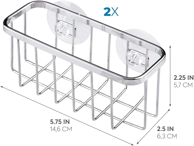 iDesign Gia Stainless Steel Dish Sponge Holder Basket with Suction Cups, Ideal for Kitchen Sinks and Bathroom Organization, 2.25"D x 2.5"W x 5.75"H, Set of 1, Polished - Image 3