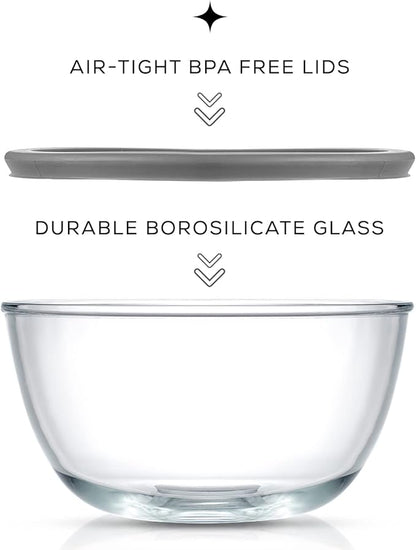 JoyJolt Kitchen Mixing Bowls - 8pc Glass with Lids Set – Neat Nesting Large Bowl Batter Cooking Storage and Big Salad BPA-Free Gray - Image 4