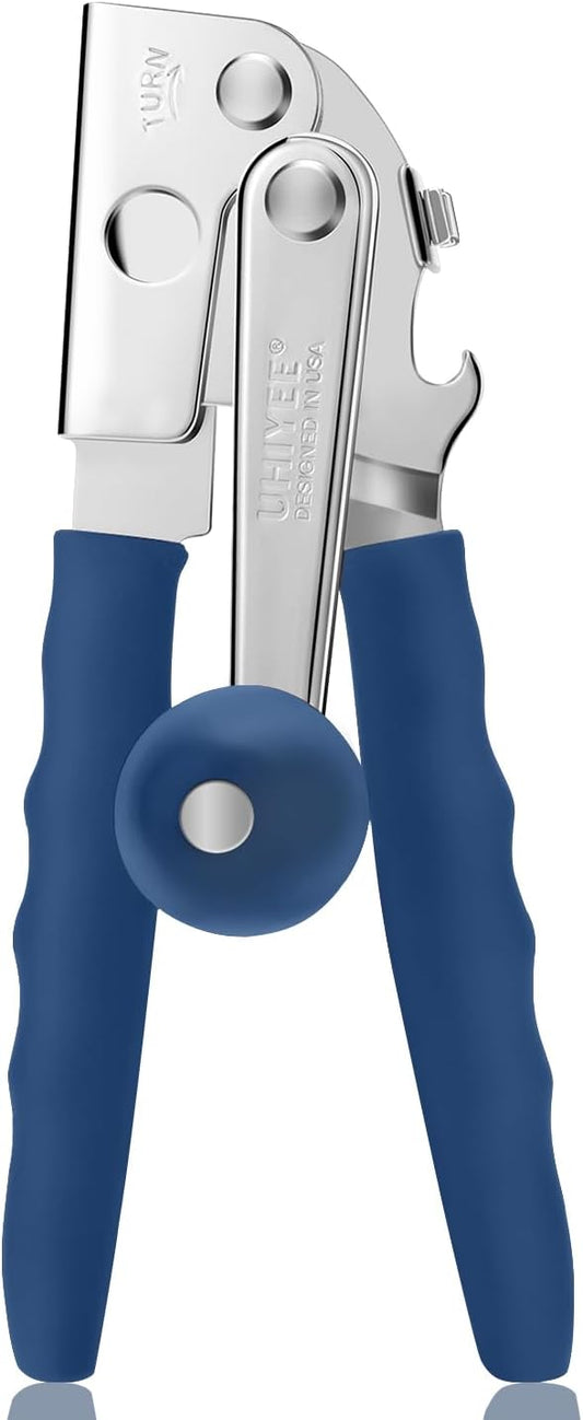 Commercial Can Opener, UHIYEE Hand Crank Can Opener Manual Heavy Duty with Comfortable Extra-long Handles, Oversized Knob, Large Handheld Can Open Easy for Big Cans, Blue by UHIYEE