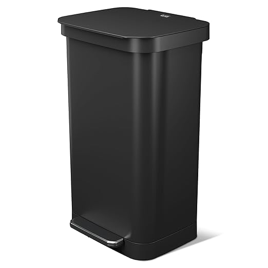 Glad Stainless Steel Step Trash Can, Series 2 with Clorox Protection - Large Black Kitchen Garbage Bin with Soft Close Lid, Foot Pedal and Waste Bag Roll Holder, 20 Gallon by GladTrashFoodStorage