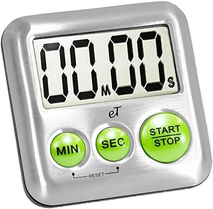 Elegant Digital Kitchen Timer Stainless Steel - Lime - Strong Magnetic Back - Kickstand - Loud Alarm - Large Display - Auto Memory - Auto Shut-Off - Model eT-25 (Lime 6-Pack) by eTradewinds - Image 2