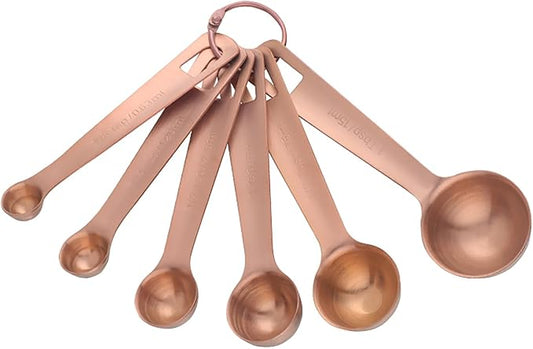 DOCBLACK Measuring Spoons, Heavy Duty 18/8 Stainless Steel Measuring Spoons Cups Set, Set of 6 for Gift Measuring Dry and Liquid Ingredients - Rose Gold