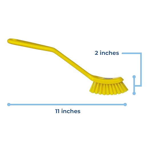 Vikan - Fine Dish Brush - Heavy-Duty, Narrow, Slip-Resistant Cleaning Brush, Polypropylene, Polyester Bristle, 11 Inch, Yellow, (42876) - Image 4