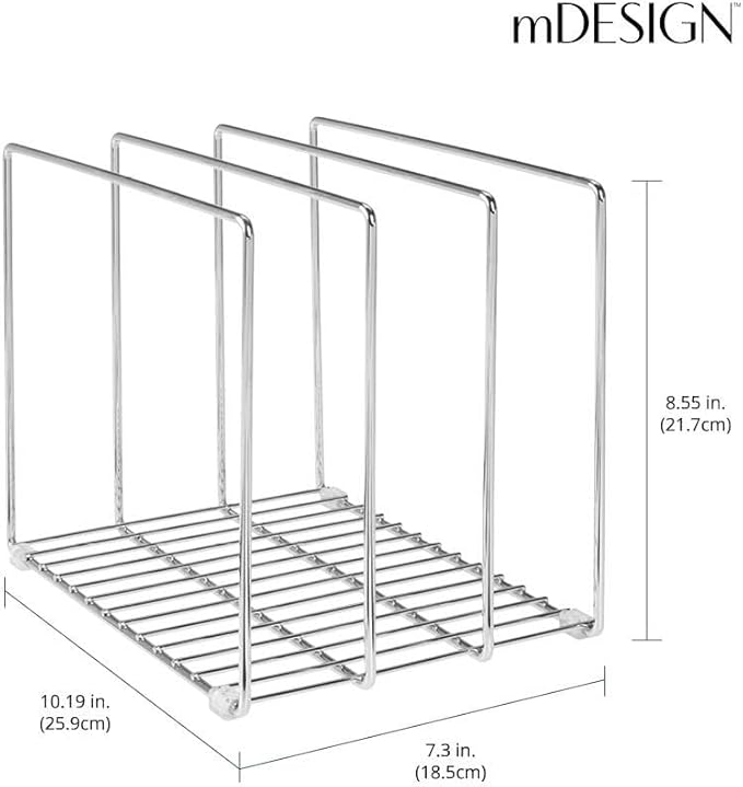 mDesign 3 Slot Tray and Pan Rack — Metal Wire Rack for Pantry and Kitchen Storage — Freestanding Pan Lid Holder Also for Baking Trays and Crockery – Silver - Image 3