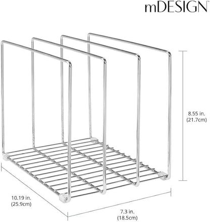 mDesign 3 Slot Tray and Pan Rack — Metal Wire Rack for Pantry and Kitchen Storage — Freestanding Pan Lid Holder Also for Baking Trays and Crockery – Silver - Image 3