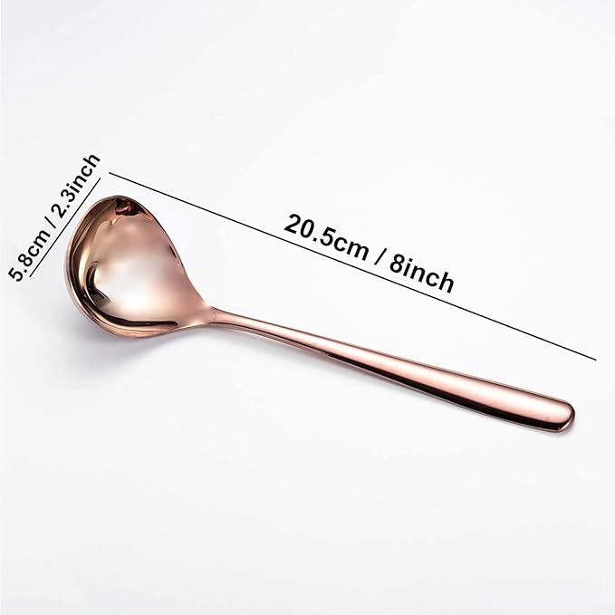 Comicfs Soup Ladle, 4 Pack Durable SUS 304 Stainless Steel with Polished Titanium Plated Big Volume Soup Spoon, Kitchen Gadget Utensil 8-Inch (Rose Gold) - Image 2