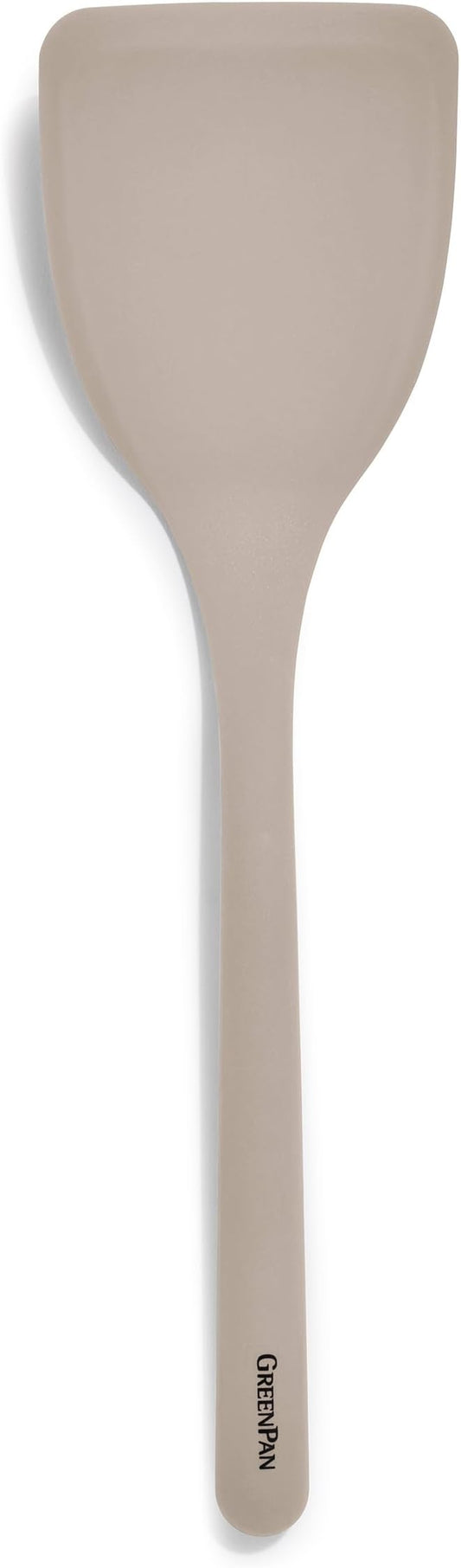 GreenPan Silicone Solid Turner Spatula, Flipping Cooking Kitchen Utensil, Flexible Rubber Nonstick Cookware, Rigid Steel Core, Heat-Resistant, Anti-Slip Handle, BPA-Free, Dishwasher Safe, Taupe by GreenPan