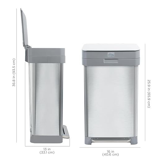 Clorox 13 Gallon Trash Can - 50L Kitchen Trash Can with Wide Step Pedal - Rectangular Stainless Steel Garbage Bin with Hinged Rim and Odor Protection - Image 8