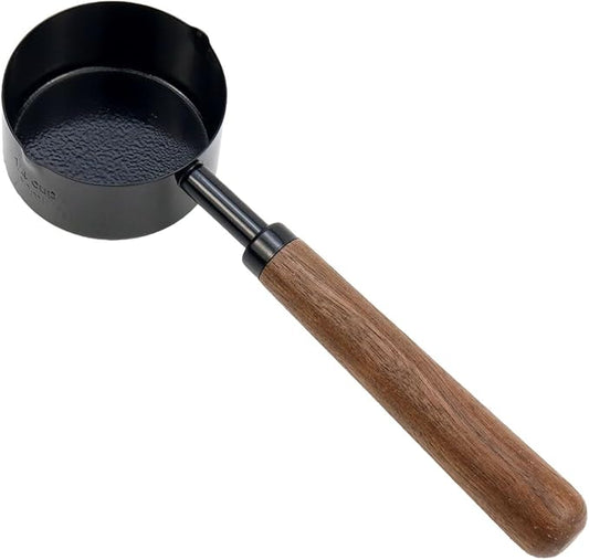 1pcs 1/4 Cup Measuring Cup with Wooden Handle Stainless Steel Measuring Scoop 60ml Measuring Spoon Black 1/4 Measuring Cups for Baking Cooking Wet and Dry Ingredients (60ml) by Mewutal