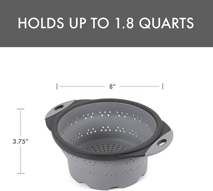 Dexas 8" Collapsible Silicone Colander in Cool Grey, Kitchen Strainer with Handles, 7.2 Cup Capacity | BPA-Free, Heat-Resistant, Space-Saving Kitchen Tool - Image 2