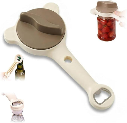 4-in-1 Jar Opener for Seniors -Adjustable Lid Opener with Non-Slip Grip, Stainless Steel Jar Lid Opener for Arthritis Sufferers, Fits Kitchen Jars, Bottles & Cans, Home Kitchen Helper(Brown)