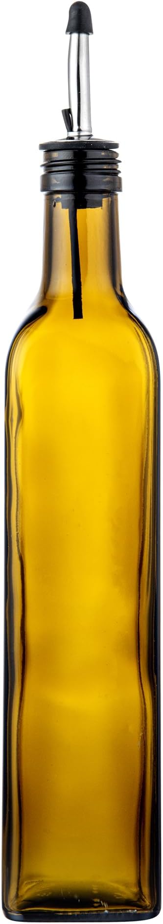 Restaurantware RW Base 16.9 Ounce Olive Oil Dispenser 1 Kitchen Oil Dispenser Bottle - With Stainless Steel Pourer Non-Leaking Amber Glass Olive Oil Pourer For Cooking Or Salad Dressings