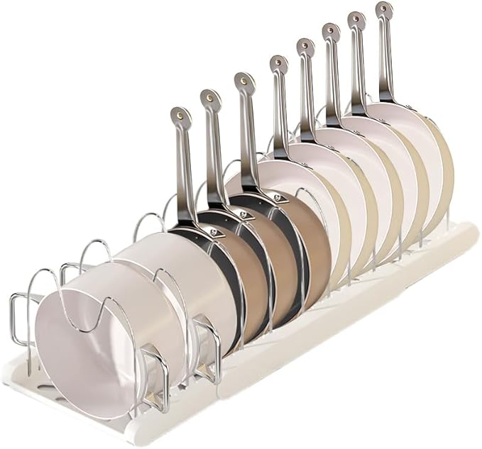 Pot Rack -Expandable Pan Organizer for Cabinet,Pot Lid Holder with 10 Adjustable Compartment for Kitchen Cabinet Cookware Baking Frying Rack,Apricot by Lhieiayh