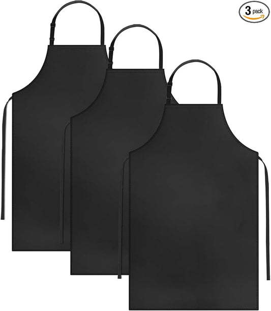 Gotega 3 Pack Waterproof Rubber Vinyl Apron Adjustable Bib Apron - Cooking Kitchen Apron for Women Men Chef Heavy Duty Work Apron for Dishwashing Lab Butcher Black by Gotega