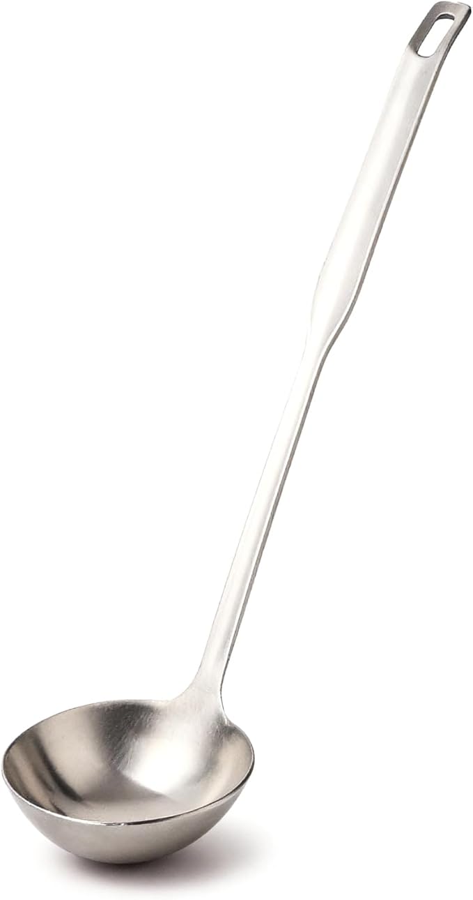Professional Stainless Steel Soup Ladle, 11.8" Comfort Grid, Long Ergonomic Handle, Durable Kitchen Utensil for Cooking, Stirring, Serving Soups, Heavy-Duty Metal, Dishwasher Safe