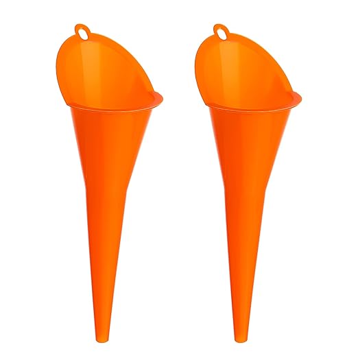 2-Pack Long Neck Multi-Purpose Spill Saver Plastic Funnel for Filling Automotive Oils, Lubricants, Engine Oils, Water, Diesel Fuel, Kerosene and Other Liquids - Orange
