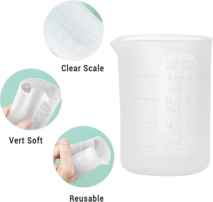 Gartful 9PCS Silicone Mixing Cups Set, Resin Casting Tool Kit, DIY Craft Set for Epoxy, 1pcs 700ml Oversize Measuring Cup, 1pcs 250ml Large and 3pcs 100ml Reusable Measurements Cups, 4pcs Mixing Cups