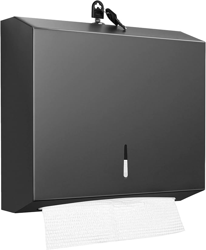 Paper Towel Dispenser Wall Mount Commercial, C Fold Multifold Hand Paper Towel Dispenser, Stainless Steel Tissue Holder (Matte Black) by Gorlary