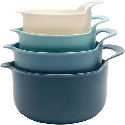 COOK WITH COLOR Nesting Plastic Mixing Bowl Set with Pour Spouts and Handles, Blue, 4 Piece Non-Slip by CookwithColor