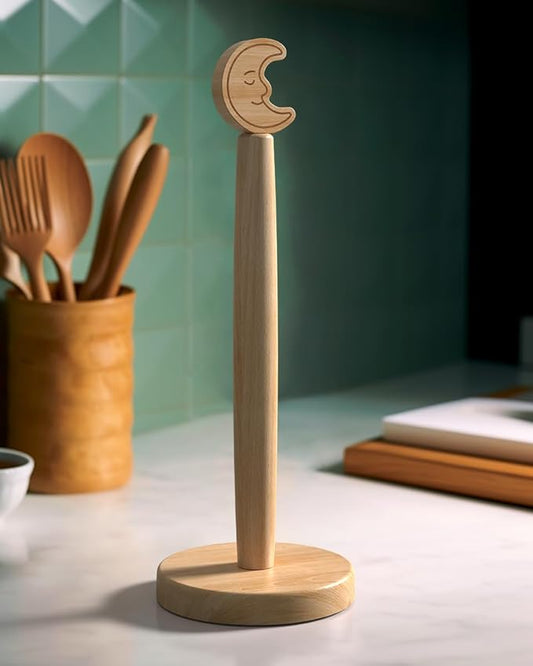 KitchLife Cute Wooden Paper Towel Holder Countertop - Solid Freestanding Paper Towel Dispenser Stand Organizer with Anti-Skid Base (Moon) by OverDoorHooksKitchenSupplies