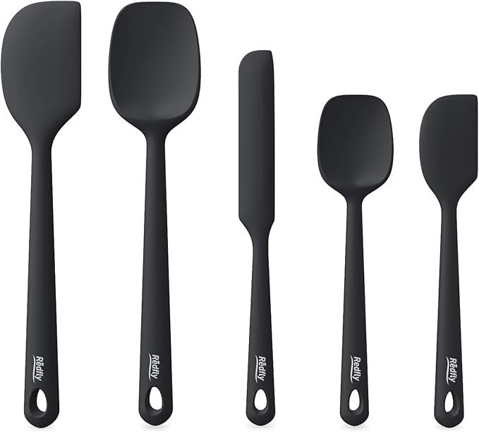 Redfly Silicone Spatula Set, 5 Piece Food Grade Silicone Cooking Utensils Set, Rubber Spatula Heat Resistant Nonstick for Baking, Cooking, Kitchen Utensils Dishwasher Safe Black by Redfly