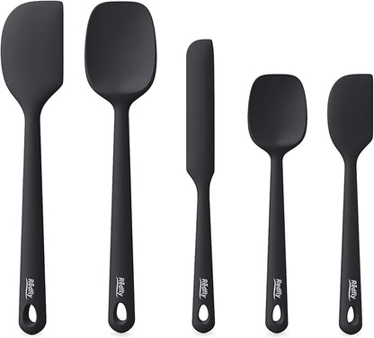 Redfly Silicone Spatula Set, 5 Piece Food Grade Silicone Cooking Utensils Set, Rubber Spatula Heat Resistant Nonstick for Baking, Cooking, Kitchen Utensils Dishwasher Safe Black by Redfly