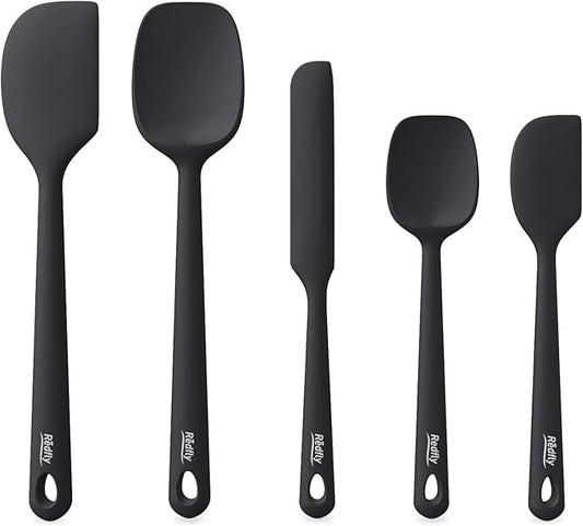 Redfly Silicone Spatula Set, 5 Piece Food Grade Silicone Cooking Utensils Set, Rubber Spatula Heat Resistant Nonstick for Baking, Cooking, Kitchen Utensils Dishwasher Safe Black by Redfly
